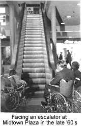 Image: Facing an escalator at Midtown Plaza in the late 1960s
